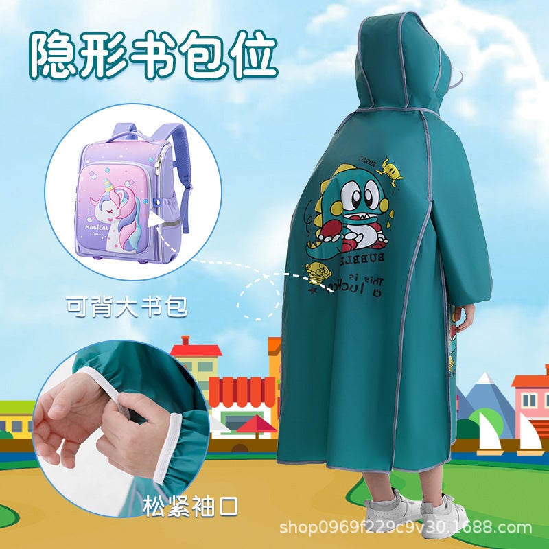 Children'S Raincoat Girls' Boys With Schoolbag For Primary School Children'S Cute Rainstorm-Proof Long Style - Image 5